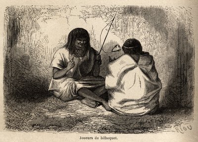 A teknősfejű bilboquet játék a perui conibos indiánok körében, Riou rajza P. Marcoy 1848-tól 1860-ig tartó utazásának illusztrálására a Csendes-óceántól az Atlanti-óceánig. Gravírozás a „Le tour du monde”-ban, szerkesztette Edoua alkotó: Edouard Riou