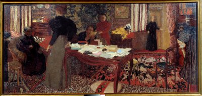 Nagy belső tér hat karakterrel alkotó: Edouard Vuillard