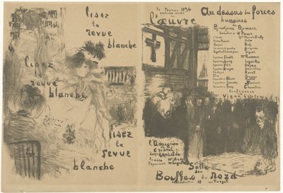 Borítóműsorfüzet a La Revue Blanche reklámjával és az Au-dessus des forces humaines című darab bejelentésével Lisez la revue blanche Au-dessus des forces humaines alkotó: Edouard Vuillard