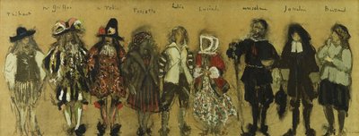 Tanulmány a Jean de la Fountaine számára készült "La Coupe Enchantee"-ban kilenc színész jelmezeire; Jelmeztanulmányok az elvarázsolt pohár kilenc karakteréhez, Jean de la Fontaine, 1918 alkotó: Edouard Vuillard
