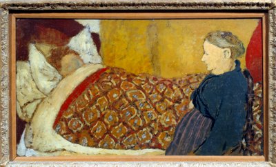 Altatódal Egy nagymama altatódalt énekel, vagy mesét mesél alvó gyereknek. Karton maroufle fa panelen Parque d"Edouard Vuillard alkotó: Edouard Vuillard