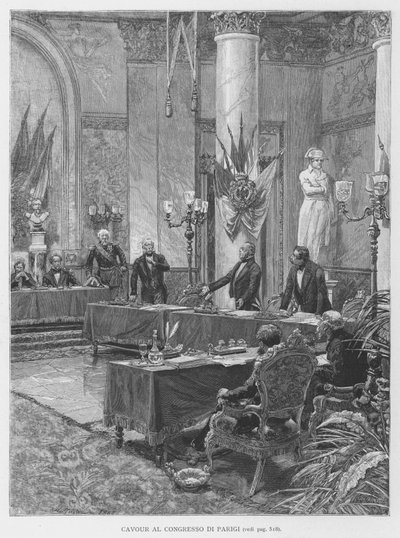 Cavour a párizsi kongresszuson (metszet) alkotó: Edouardo Matania