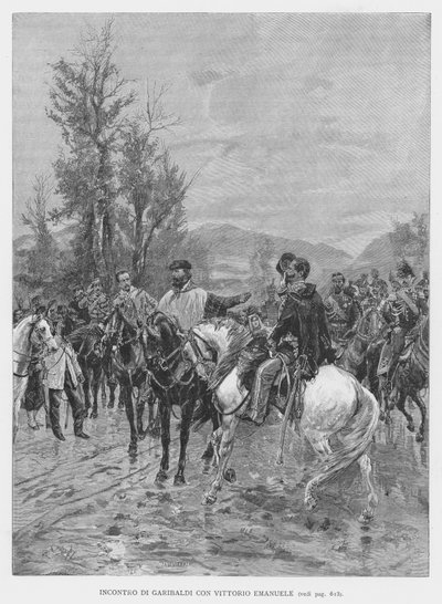 Garibaldi találkozása Vittorio Emanuellel (metszet) alkotó: Edouardo Matania
