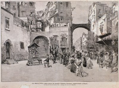 Vito szavazatának ábrázolása, a La mala vita, Umberto Giordano operájából (metszet) alkotó: Edouardo Matania