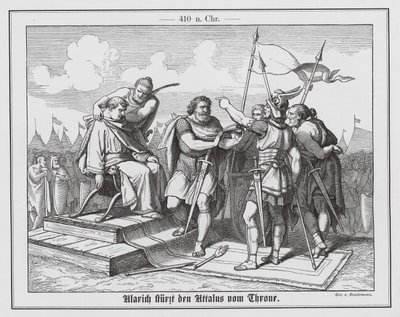 I. Alarik letaszítja trónjáról Attalosz római császárt, 410 (metszet) alkotó: Eduard Bendemann