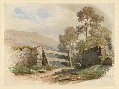 Táj kőfallal és kapuval alkotó: Eduard Gaertner