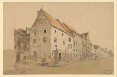 Utca Thornban Nikolausz Kopernikusz szülőházával alkotó: Eduard Gaertner