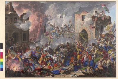Buda 1686. szeptember 2-án történt győztes visszafoglalása a magyarok által. alkotó: Eduard Gurk