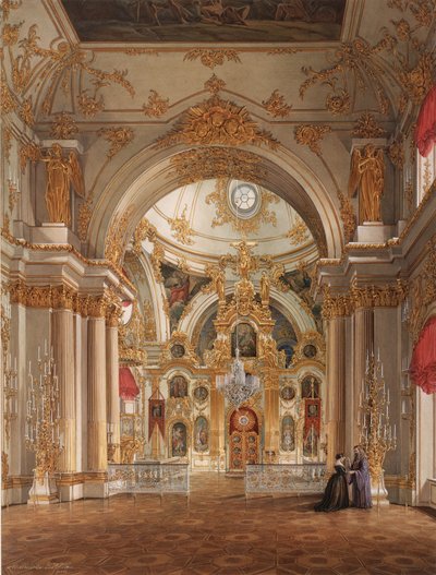 A Téli Palota belső terei. A katedrális a téli palotában, 1860-as évek alkotó: Eduard Hau