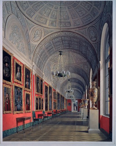 Az Új Ermitázs, A Romanov Galéria, Északi Lelőhely (Az Új Ermitázs, A Romanov Galéria, Északi Lelőhely). Eduard (Edouard) Hau (1807-1887) munkája, akvarell papíron 1864. Orosz művészet 19. század. Állami Ermitázs Szentpétervár. alkotó: Eduard Hau