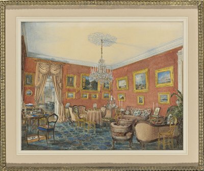 Kilátás a művészek szalonjára a pétervári Néva melletti sorházában, 1859 alkotó: Eduard Hau