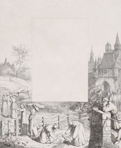 5. tábla: növényeket gyűjtő és fejük felett hordó nők, férfi szemlélő a ri...-ban, 1836. alkotó: Eduard Julius Friedrich Bendemann