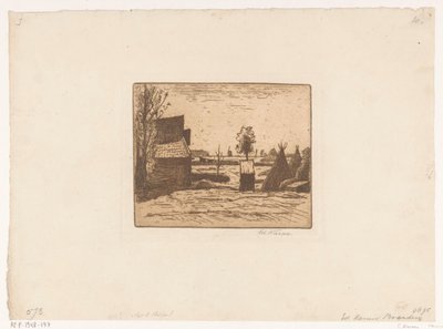 Tanyaudvar istállóval és szénadarabokkal Farm (cím az objektumon) alkotó: Eduard Karsen (signed by artist)
