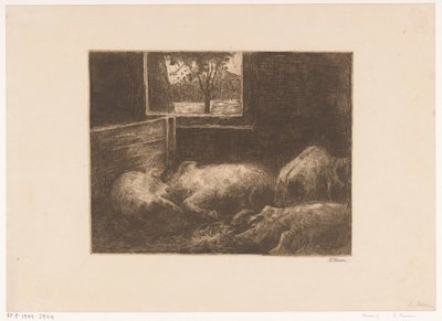 Sertés egy istállóban alkotó: Eduard Karsen (signed by artist)