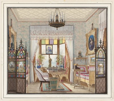 Alexandra Fedorovna császárné társalgója, Cottage Palace, Szentpétervár, Oroszország alkotó: Eduard Petrovich Hau