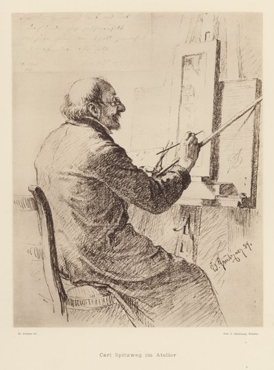 Carl Spitzweg, német romantikus festő portréja (litográfia) alkotó: Eduard von (after) Grutzner