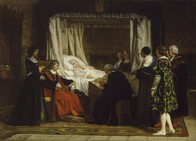I. Izabella kasztíliai királynő végakaratát és végrendeletét diktálja, 1864 alkotó: Eduardo Rosales Gallina