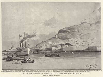 Látogatás Gibraltár kormányzójánál, az Admiralitás hajója az úton (litho) alkotó: Eduardo de Martino