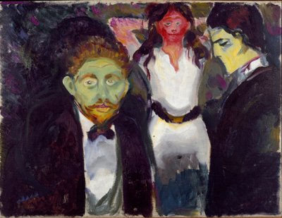 Edvard Munch (1863-1944) féltékenységi festménye 1907 kb. Nap. 75x97,5 cm Oslo, Munch Múzeum (Musee Munch) Városi Művészeti Gyűjtemények alkotó: Edvard Munch