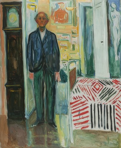 Önarckép. Az óra és az ágy között. 1940-42 alkotó: Edvard Munch