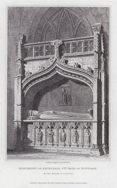 Archibald 5. Douglass gróf emlékműve a Douglass-templomban (metszet) alkotó: Edward Blore