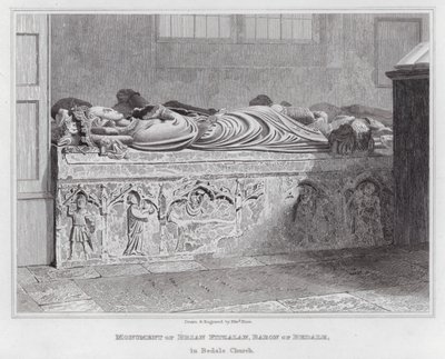 Brian Fitzalan, Bedale báró emlékműve a Bedale templomban (metszet) alkotó: Edward Blore