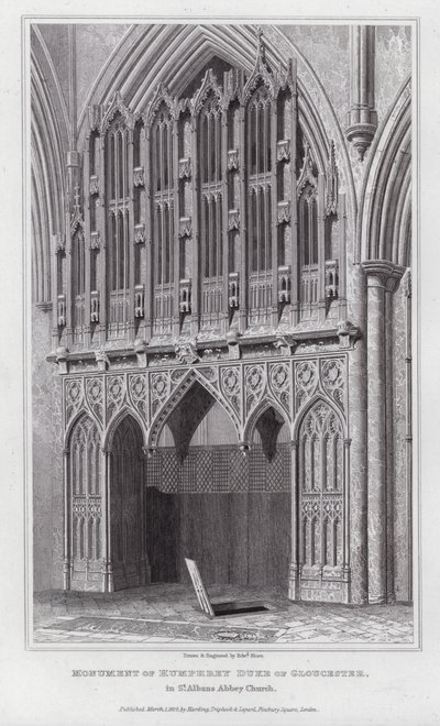 Humphrey Duke of Gloucester emlékműve a St Albans Abbey Churchben (metszet) alkotó: Edward Blore