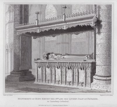 Henrik király és Navarrai Joanna királynő emlékműve a canterburyi katedrálisban (metszet) alkotó: Edward Blore