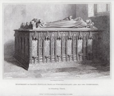 Ralph Neville, Westmoreland grófja és két grófnőjének emlékműve a Staindrop templomban (metszet) alkotó: Edward Blore