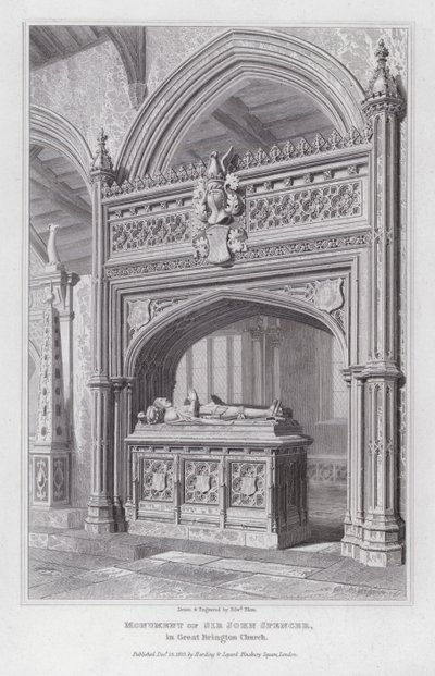 Sir John Spencer emlékműve a Great Brington templomban (metszet) alkotó: Edward Blore