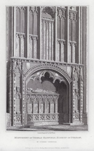 Thomas Hatfield, Durham püspökének emlékműve a durhami katedrálisban (metszet) alkotó: Edward Blore