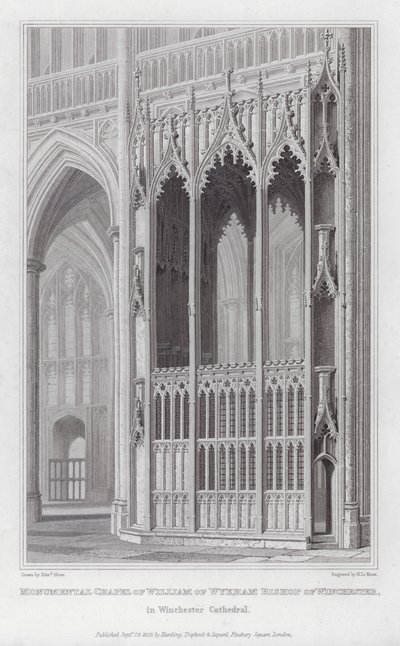 Monumentális kápolna, William of Wykham, Winchester püspöke, a winchesteri katedrálisban (metszet) alkotó: Edward Blore