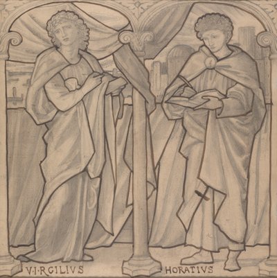 Ólomüveg ablak előkészítő terve, Vergilius és Horatius alkotó: Edward Burne-Jones