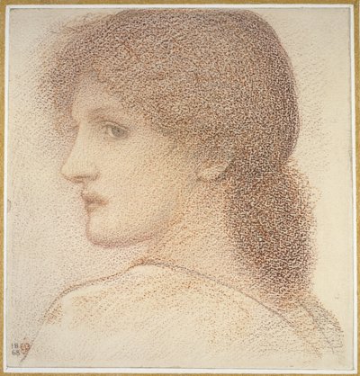 Tanulmány egy balra fordított női fejről, 1868 (vörös kréta, papír) alkotó: Edward Burne Jones