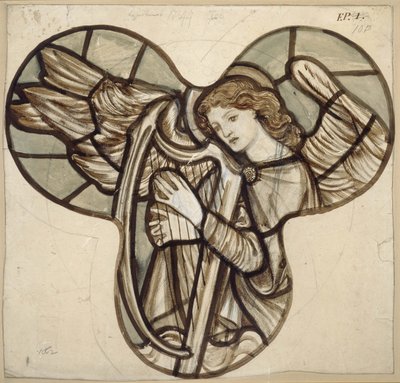 Tervezés ólomüveghez a Lyndhurst Church-ben: Angyali hárfás, 1862 (barna és kék festés a grafiton) alkotó: Edward Burne Jones