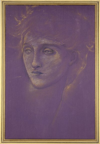 Egy nő feje, 1890-es évek (aranyfesték lila alapon) alkotó: Edward Burne Jones