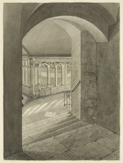 A Cloisters bejárata a bristoli katedrálisból Edward Bird sírjával (ceruza és akvarell papíron) alkotó: Edward Cashin