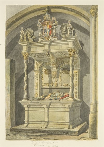 Sir John Newton, Bart. emlékműve a bristoli katedrálisban (ceruza és akvarell papíron) alkotó: Edward Cashin