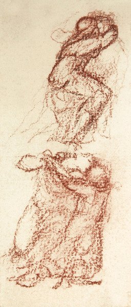 Előkészítő vázlat a Szerelem a romok között című filmhez (piros kréta és ceruza papíron) alkotó: Edward Coley Burne Jones