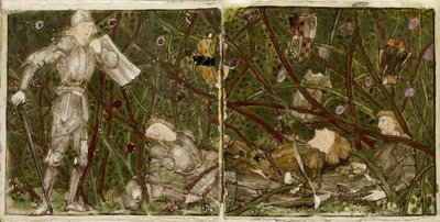 Tizenhat csempéből álló készlet, párokba rendezve a „Briar Rose” (1862-1865) mese nyolc illusztrációjaként (kerámia) alkotó: Edward Burne Jones