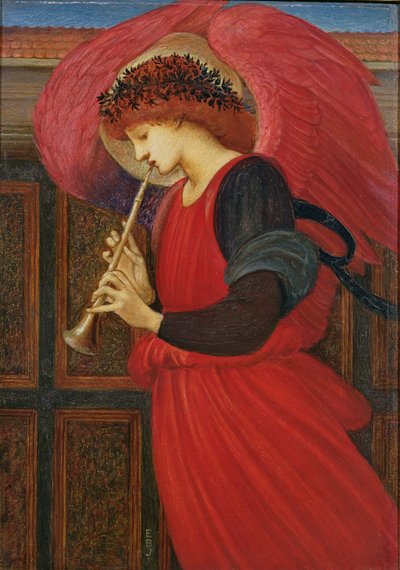 Egy angyal, aki zászlót játszik (olaj, papír) alkotó: Edward Burne Jones