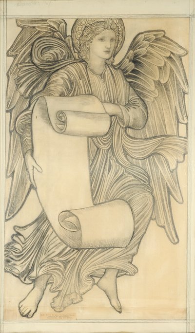 Angyal tekercssel – hetes szám, 1880 (kréta papíron) alkotó: Edward Burne Jones
