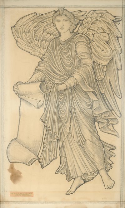 Angyal tekercssel – tízes szám, 1880 (kréta papíron) alkotó: Edward Burne Jones