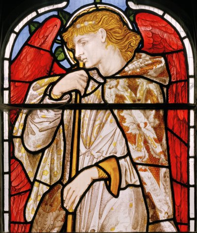 Cheddleton, Morris, Marshall, Faulkner & Co, Edward Burne-Jones, trombitás angyal, 1869 alkotó: Edward Burne Jones