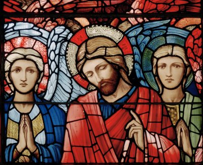 Krisztus a felségben, őrangyalok, szeráfok, arkangyalok, részlet a mennybemeneti ablakból, 1885 (festett üveg) alkotó: Edward Burne Jones