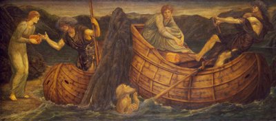 Ámor és Psyche – Palotai zöld falfestmények – Psyche, aki az érmét adja a Styx révészének, 1881 alkotó: Edward Burne Jones