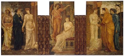 Cupido és Psyche – Palotai zöld falfestmények – Psyche nővérei meglátogatják Ámor házában, 1881 alkotó: Edward Burne Jones