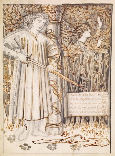 Pyramus és Thisbe – Pyramus kardot ránt, hogy megölje magát, 1866 alkotó: Edward Burne Jones