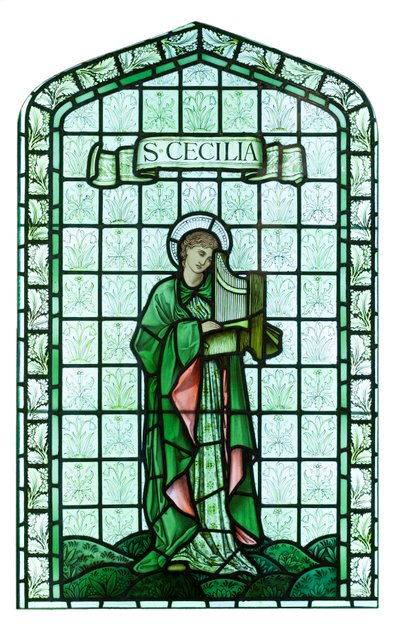 Szent Cecília, 1897 körül, Edward Burne Jones (ólomüveg, festett és ólomüveg, festett) alkotó: Edward Coley Burne Jones