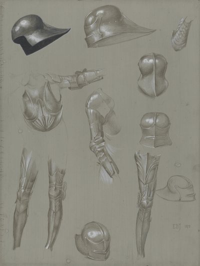 Studies of a Suit of Armour, 1875 (grafit, mosó, wc és testszín papíron) alkotó: Edward Burne Jones